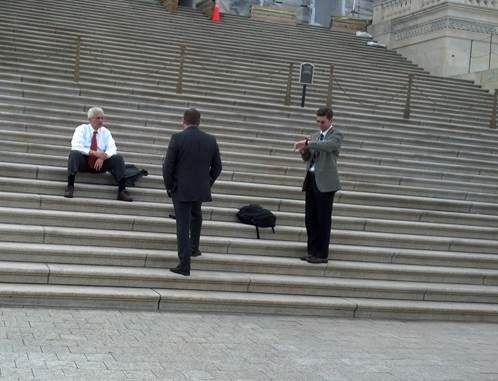 PA Fly-in participants take a break on the Capitol steps before their next meeting.